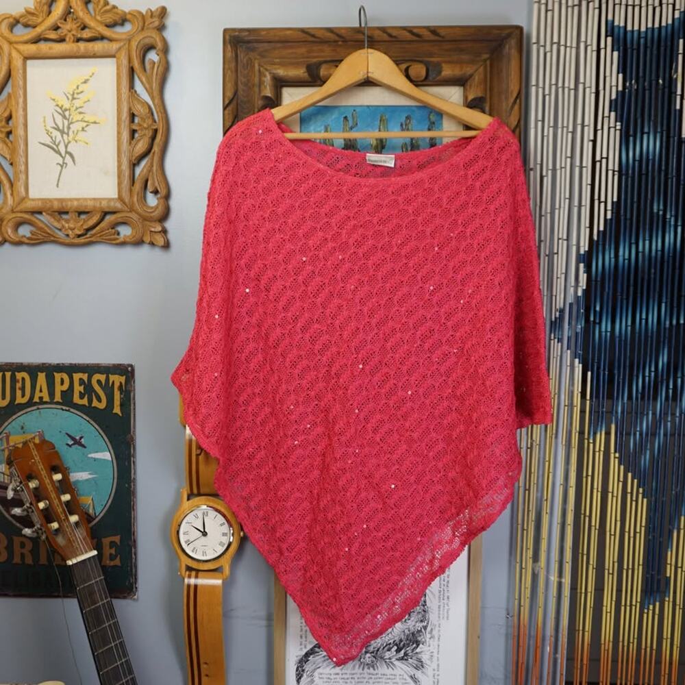Y2k Fashion bug knit pink poncho sweater